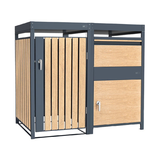 Outdoor Storage Unit with Sliding Doors for Garden Use - Steel and Wood - 90 x 90 x 90